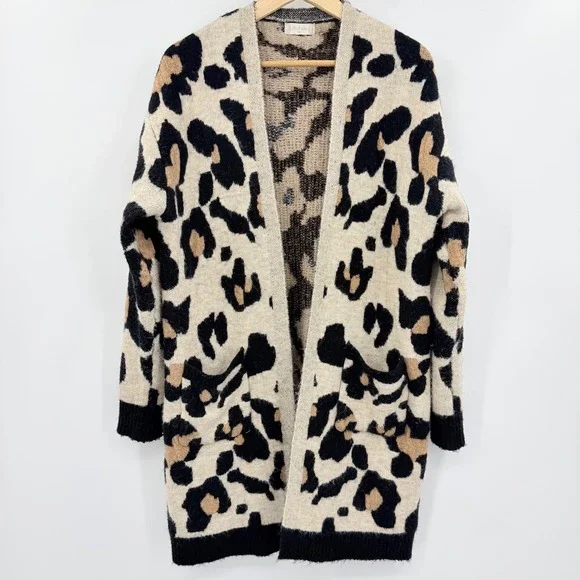 Altar'd State Leopard Print Longline Cardigan Sweater Tan Black M/L C10183 - Picture 2 of 5